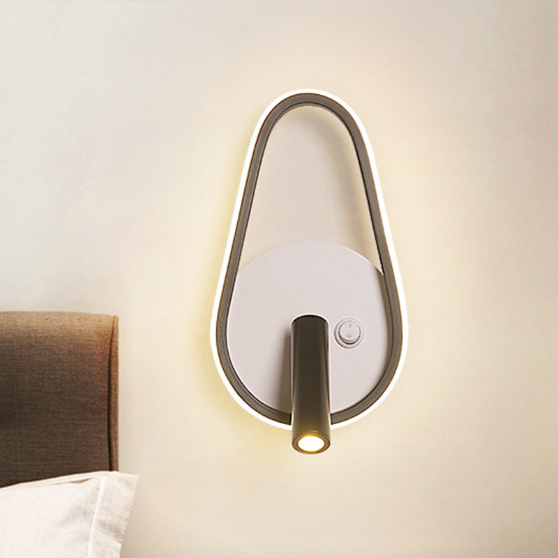 Contemporary Circle/Square/Ellipse Sconce Metal LED Bedside Wall Lighting in Black, White/Warm Light Black Oval Clearhalo 'Cast Iron' 'Glass' 'Industrial' 'Modern wall lights' 'Modern' 'Tiffany' 'Traditional wall lights' 'Wall Lamps & Sconces' 'Wall Lights' Lighting' 983211