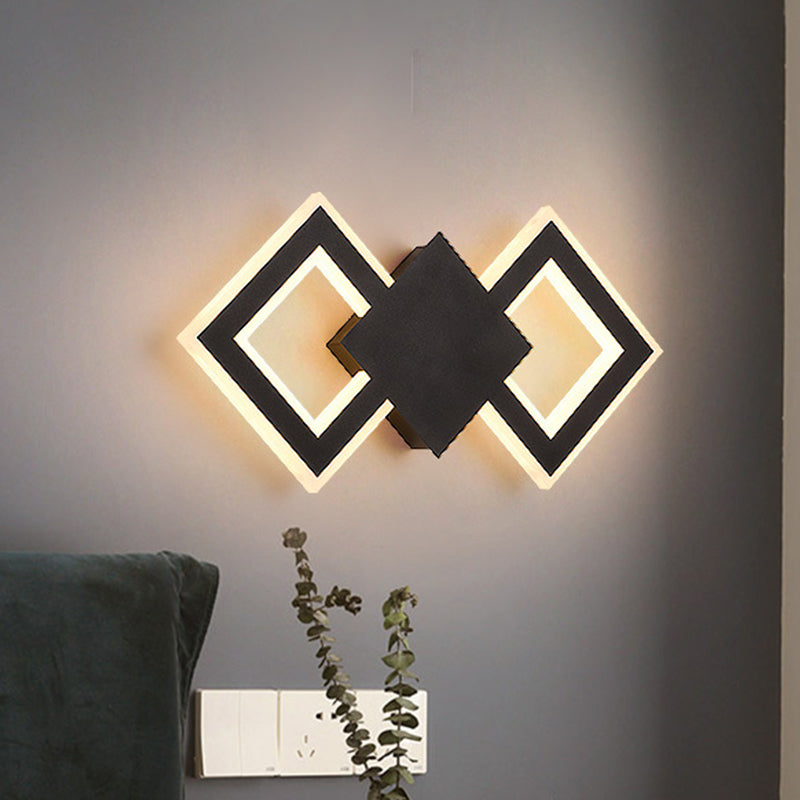 Black/White Rhombus Wall Lighting Idea Nordic LED Metal Sconce Light Fixture for Bedroom, White/Warm Light Black Clearhalo 'Cast Iron' 'Glass' 'Industrial' 'Modern wall lights' 'Modern' 'Tiffany' 'Traditional wall lights' 'Wall Lamps & Sconces' 'Wall Lights' Lighting' 983229