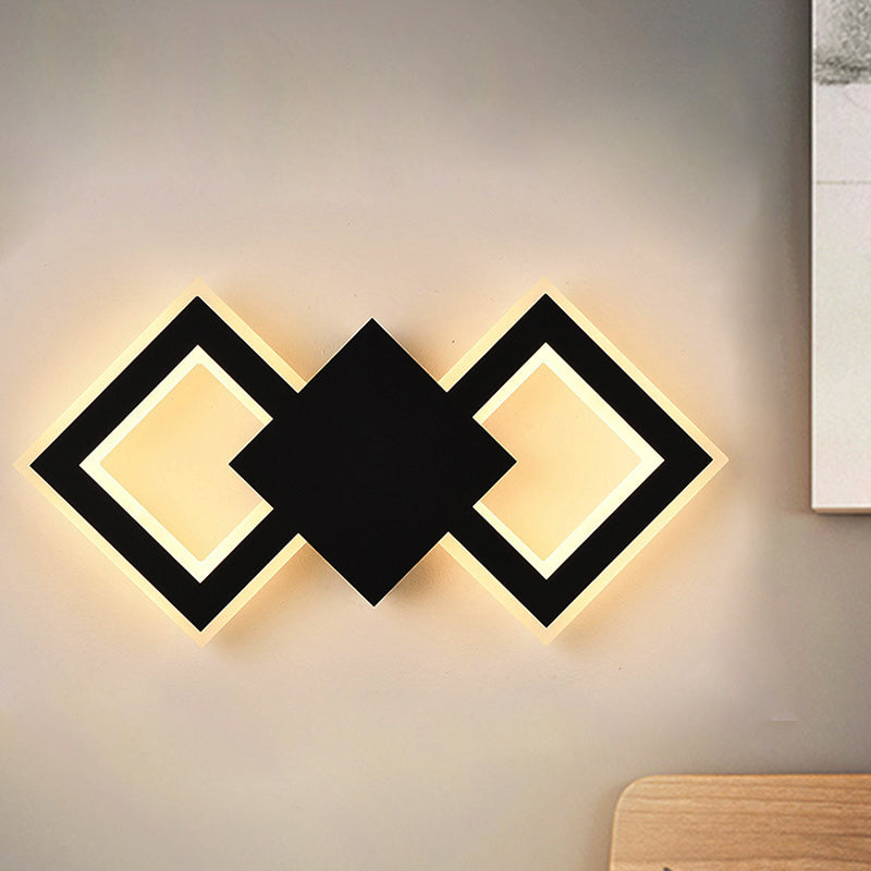 Black/White Rhombus Wall Lighting Idea Nordic LED Metal Sconce Light Fixture for Bedroom, White/Warm Light Clearhalo 'Cast Iron' 'Glass' 'Industrial' 'Modern wall lights' 'Modern' 'Tiffany' 'Traditional wall lights' 'Wall Lamps & Sconces' 'Wall Lights' Lighting' 983230