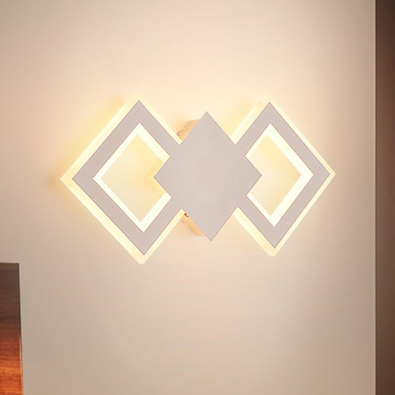 Black/White Rhombus Wall Lighting Idea Nordic LED Metal Sconce Light Fixture for Bedroom, White/Warm Light White Clearhalo 'Cast Iron' 'Glass' 'Industrial' 'Modern wall lights' 'Modern' 'Tiffany' 'Traditional wall lights' 'Wall Lamps & Sconces' 'Wall Lights' Lighting' 983233