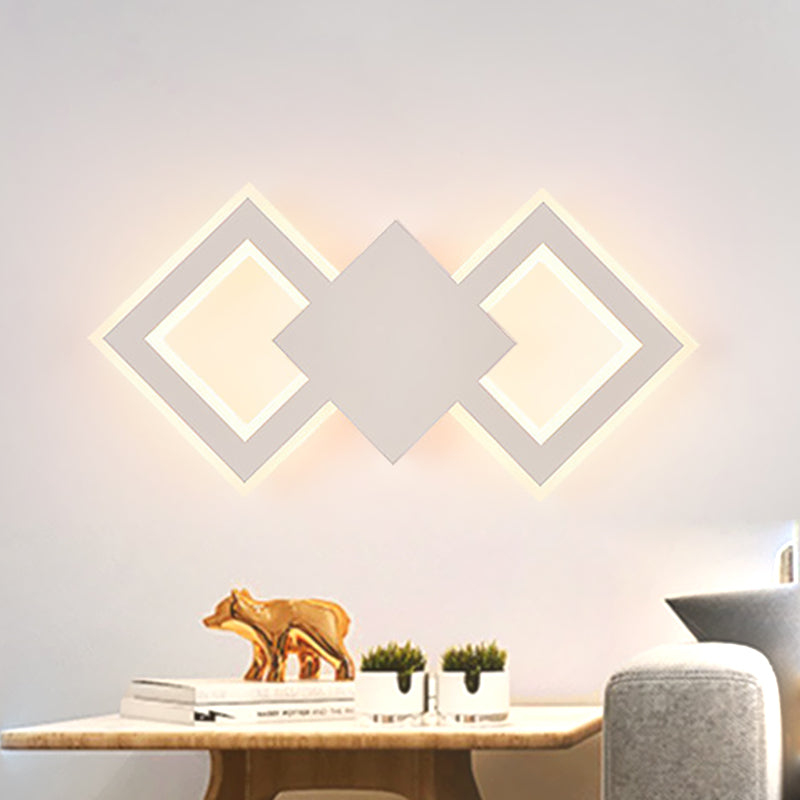 Black/White Rhombus Wall Lighting Idea Nordic LED Metal Sconce Light Fixture for Bedroom, White/Warm Light Clearhalo 'Cast Iron' 'Glass' 'Industrial' 'Modern wall lights' 'Modern' 'Tiffany' 'Traditional wall lights' 'Wall Lamps & Sconces' 'Wall Lights' Lighting' 983234