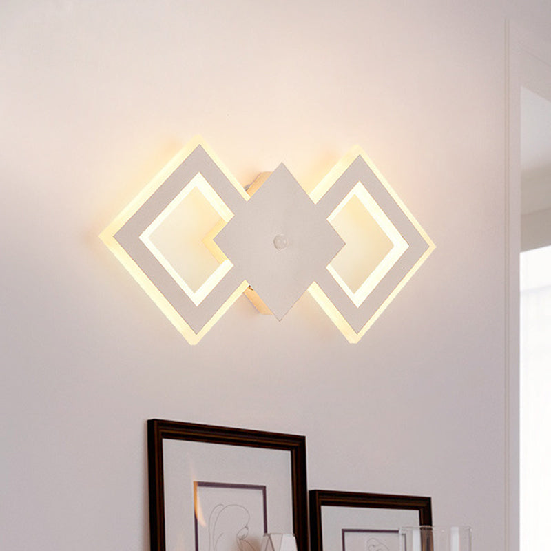 Black/White Rhombus Wall Lighting Idea Nordic LED Metal Sconce Light Fixture for Bedroom, White/Warm Light Clearhalo 'Cast Iron' 'Glass' 'Industrial' 'Modern wall lights' 'Modern' 'Tiffany' 'Traditional wall lights' 'Wall Lamps & Sconces' 'Wall Lights' Lighting' 983235