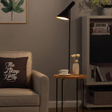 Wide Flared Shade Reading Floor Light Modern 1 Light Metallic Black Finish Floor Lamp with Wood Shelf Clearhalo 'Floor Lamps' 'Lamps' Lighting' 983358