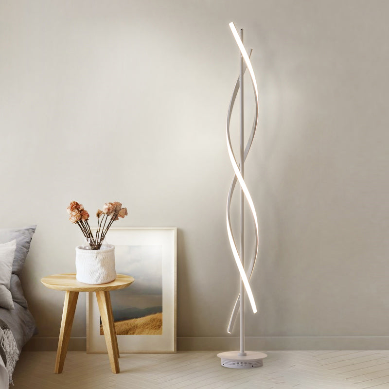 Acrylic Spiral Linear Standing Floor Lighting Simplicity LED White Floor Reading Lamp for Bedroom Clearhalo 'Floor Lamps' 'Lamps' Lighting' 983362