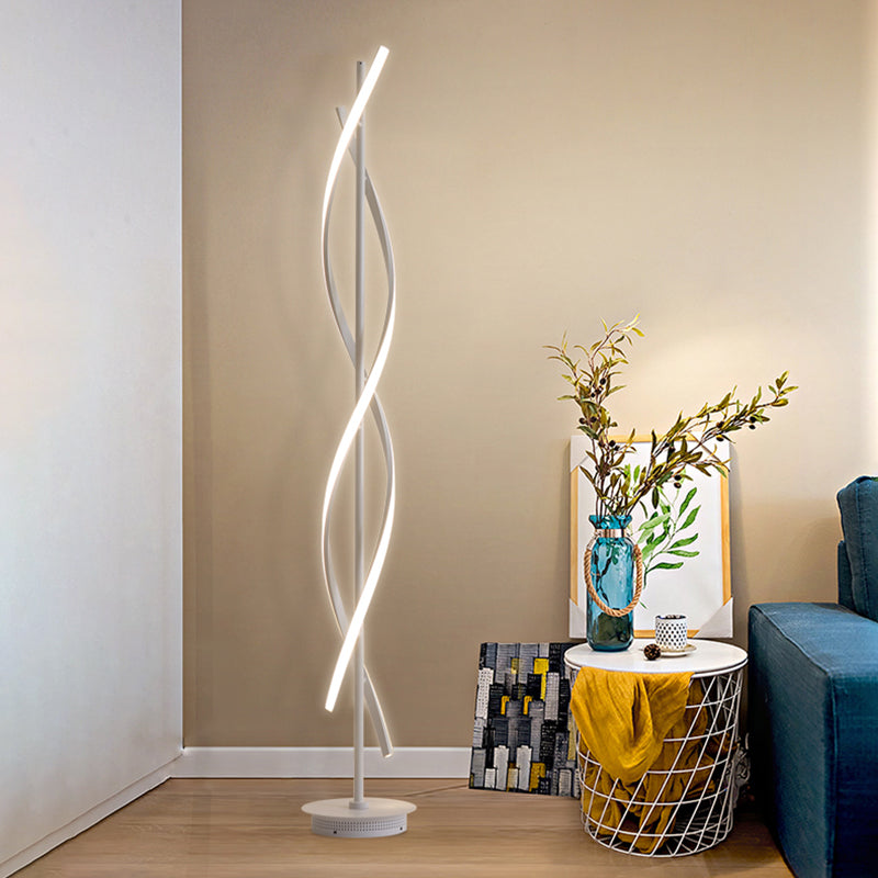 Acrylic Spiral Linear Standing Floor Lighting Simplicity LED White Floor Reading Lamp for Bedroom Clearhalo 'Floor Lamps' 'Lamps' Lighting' 983363