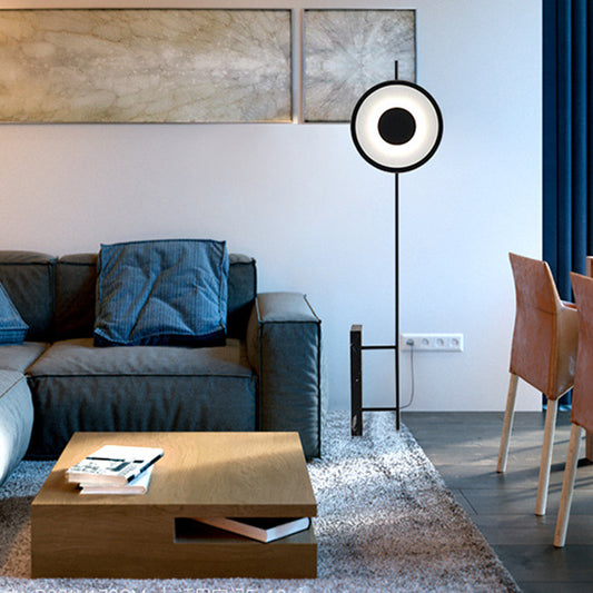 Black Finish Circular Panel Floor Lighting Modernist LED Metal Standing Floor Lamp Black Clearhalo 'Floor Lamps' 'Lamps' Lighting' 983415