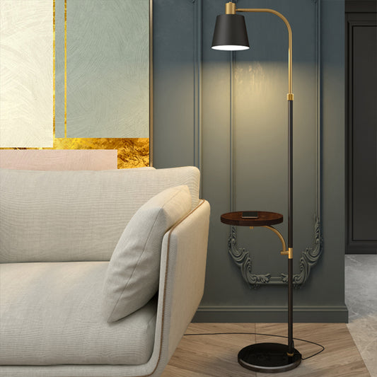 Metallic Barrel Floor Table Light Post Modern Single Black and Gold Finish Standing Floor Lamp Black Clearhalo 'Floor Lamps' 'Lamps' Lighting' 983427