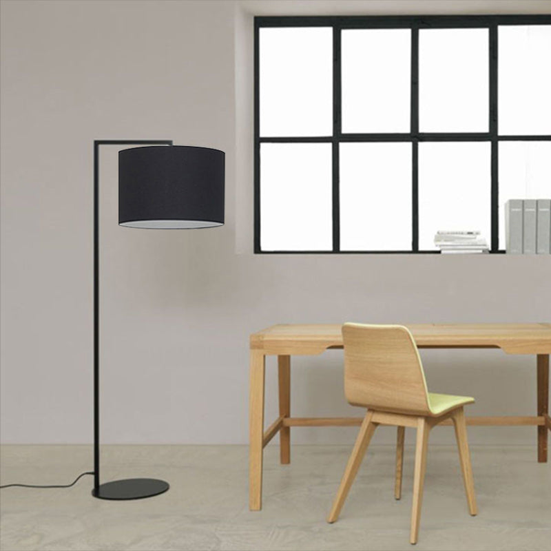 Right Angle Standing Floor Light Simple Metal 1 Head White/Black Fabric Floor Reading Lamp for Living Room Clearhalo 'Floor Lamps' 'Lamps' Lighting' 983440