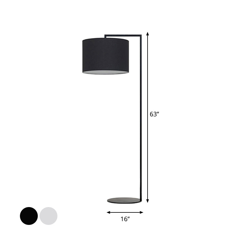 Right Angle Standing Floor Light Simple Metal 1 Head White/Black Fabric Floor Reading Lamp for Living Room Clearhalo 'Floor Lamps' 'Lamps' Lighting' 983442