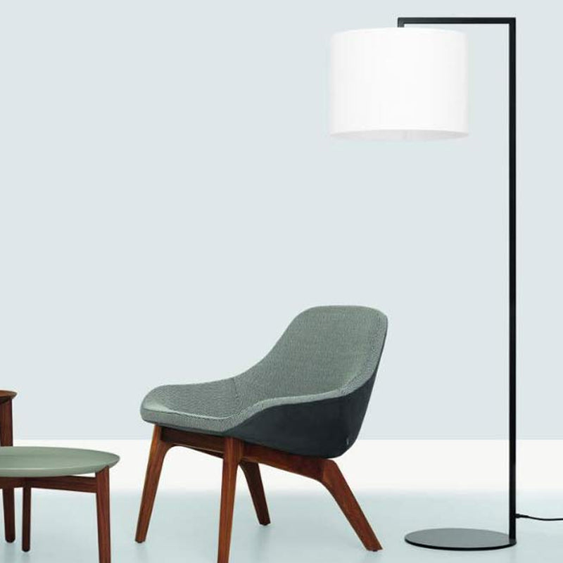 Right Angle Standing Floor Light Simple Metal 1 Head White/Black Fabric Floor Reading Lamp for Living Room Clearhalo 'Floor Lamps' 'Lamps' Lighting' 983444