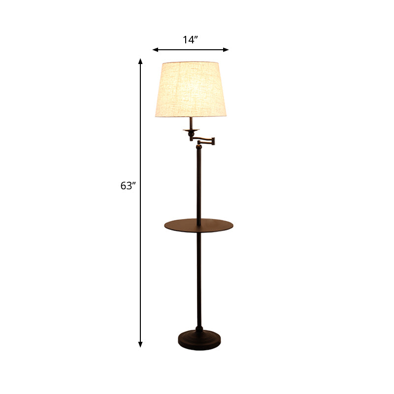 Black Finish Barrel Shade Floor Light Modernism Single Light White Fabric Standing Floor Lamp with Shelf Clearhalo 'Floor Lamps' 'Lamps' Lighting' 983458