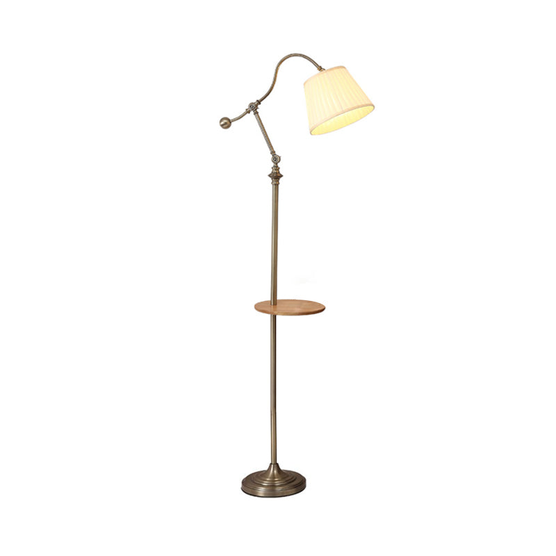 Bronze Swing Arm Stand Up Light Modern 1-Head Metallic Floor Table Lamp with Barrel Plated Fabric Shade Clearhalo 'Floor Lamps' 'Lamps' Lighting' 983465