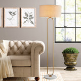 Drum Fabric Shade Stand Up Lamp Modernist Single Light Beige/Flaxen Reading Floor Light for Living Room Flaxen Clearhalo 'Floor Lamps' 'Lamps' Lighting' 983475