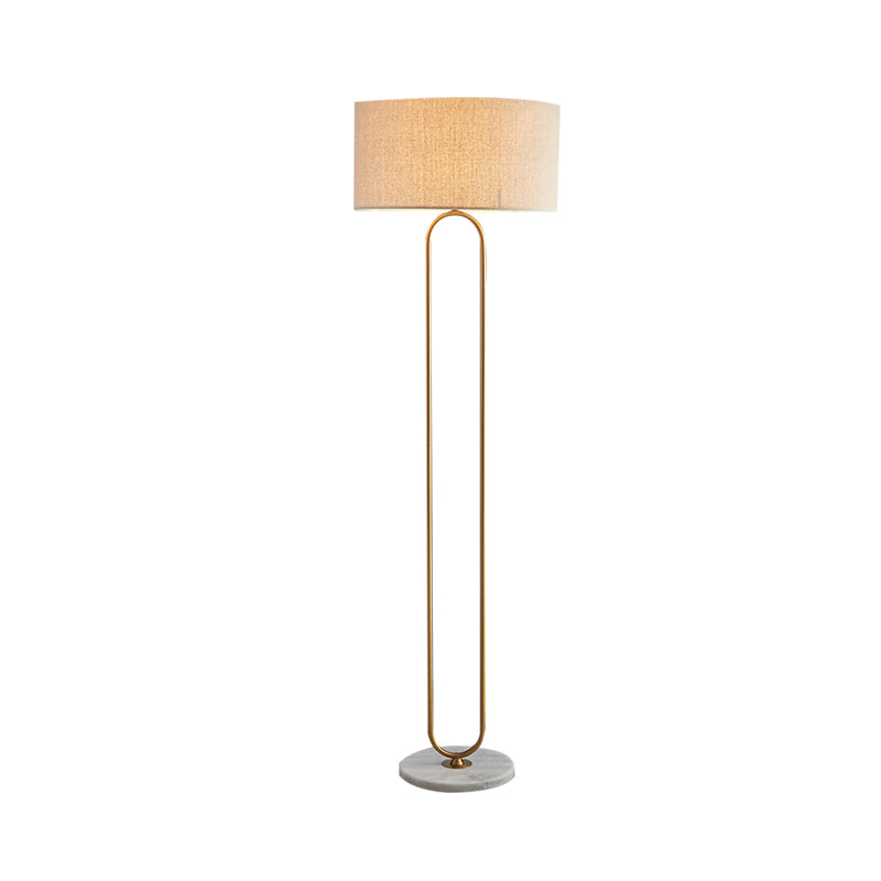 Drum Fabric Shade Stand Up Lamp Modernist Single Light Beige/Flaxen Reading Floor Light for Living Room Clearhalo 'Floor Lamps' 'Lamps' Lighting' 983478