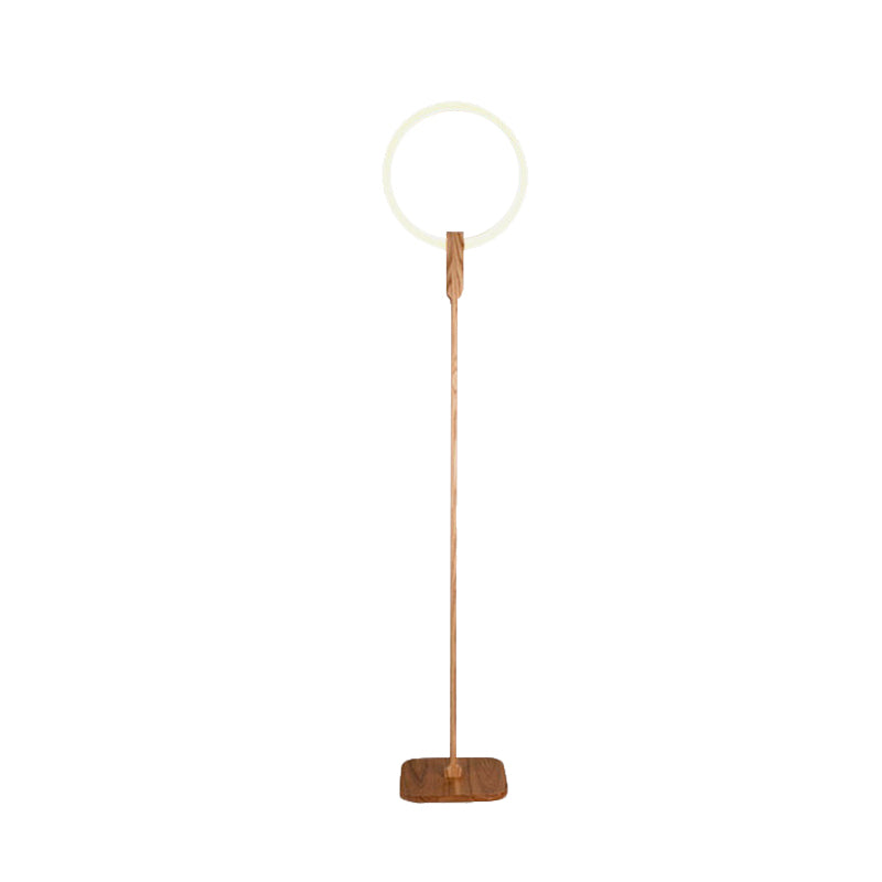 Contemporary Circle Floor Reading Light Wood Study Room LED Stand Up Lamp in Beige Clearhalo 'Floor Lamps' 'Lamps' Lighting' 983501