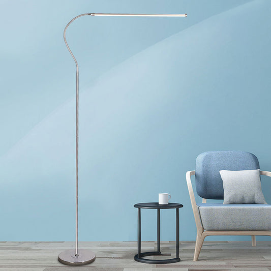 Silver Curved Stand Up Lamp Simplicity LED Metal Reading Floor Lighting for Study Room with Gooseneck Arm Silver Clearhalo 'Floor Lamps' 'Lamps' Lighting' 983575