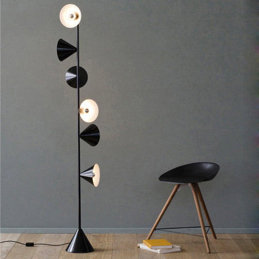 Metal Tapered Standing Lamp Contemporary 6-Bulb Black Reading Floor Light for Living Room Black Clearhalo 'Floor Lamps' 'Lamps' Lighting' 983667