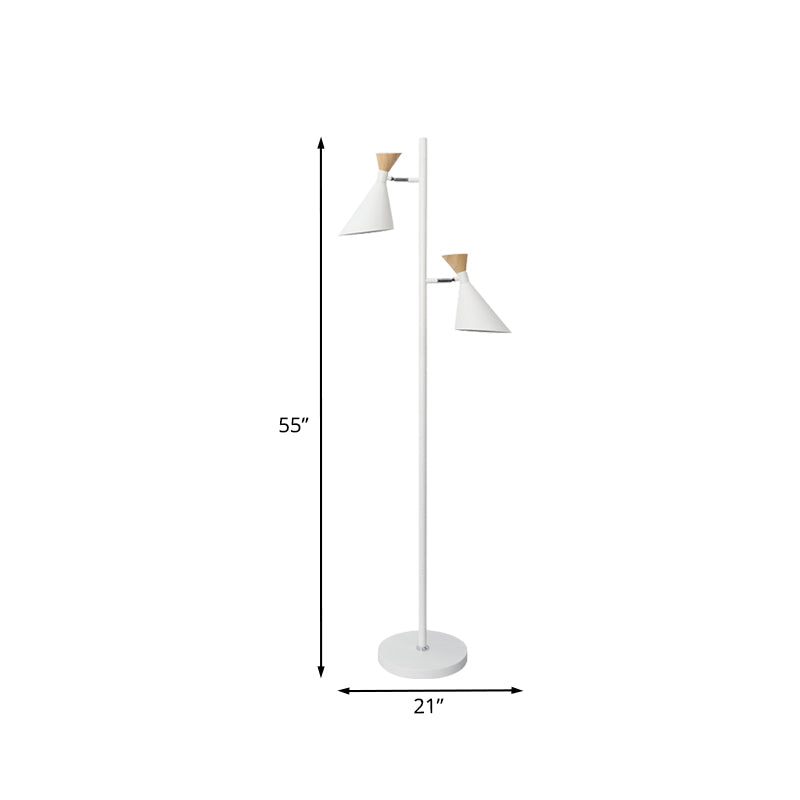Nordic Flaring Floor Reading Light Metallic 2/3 Heads Study Room Stand Up Lamp in White Clearhalo 'Floor Lamps' 'Lamps' Lighting' 983674