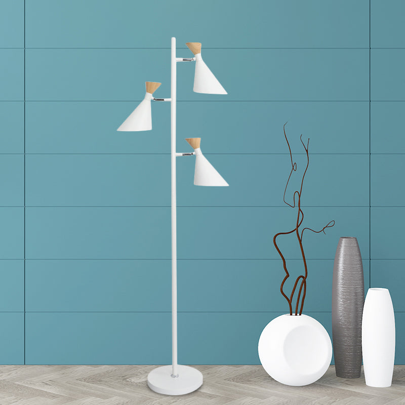 Nordic Flaring Floor Reading Light Metallic 2/3 Heads Study Room Stand Up Lamp in White 3.0 White Clearhalo 'Floor Lamps' 'Lamps' Lighting' 983675