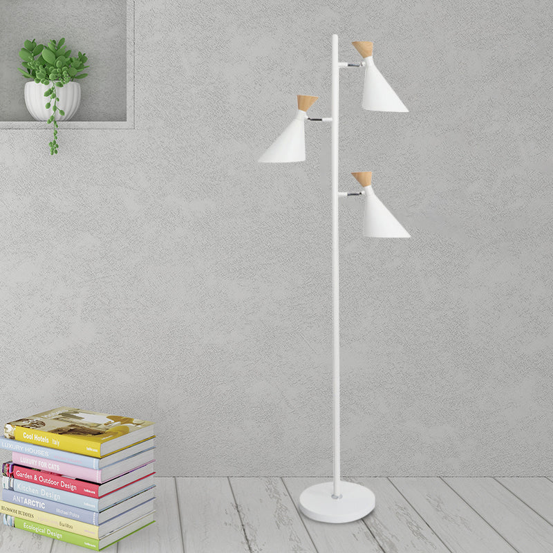 Nordic Flaring Floor Reading Light Metallic 2/3 Heads Study Room Stand Up Lamp in White Clearhalo 'Floor Lamps' 'Lamps' Lighting' 983676