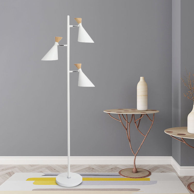 Nordic Flaring Floor Reading Light Metallic 2/3 Heads Study Room Stand Up Lamp in White Clearhalo 'Floor Lamps' 'Lamps' Lighting' 983677