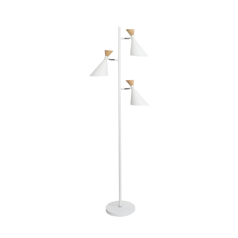 Nordic Flaring Floor Reading Light Metallic 2/3 Heads Study Room Stand Up Lamp in White Clearhalo 'Floor Lamps' 'Lamps' Lighting' 983678