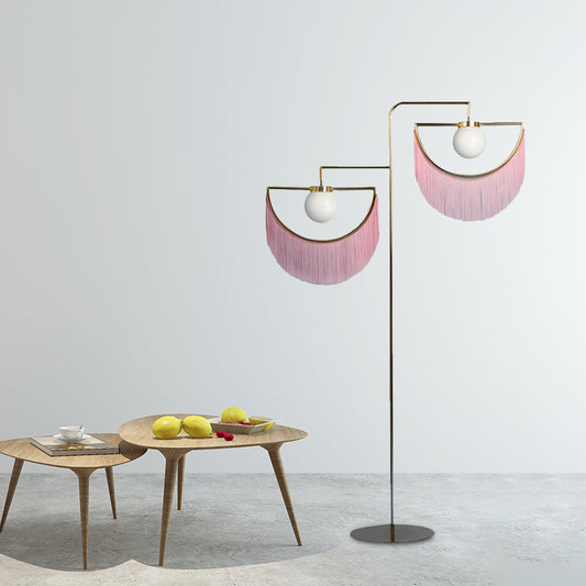 Pink Sun and Moon Reading Floor Light Simplicity 2 Bulbs Metal Stand Up Lamp for Bedroom Pink Clearhalo 'Floor Lamps' 'Lamps' Lighting' 983689