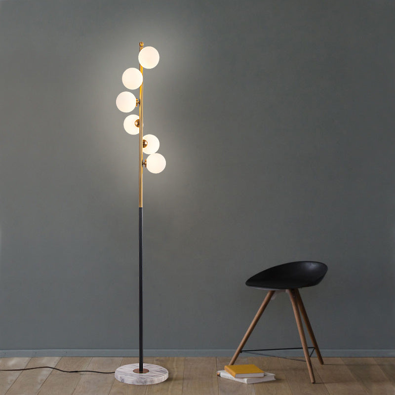 Minimalist Ball Standing Light White Glass Study Room LED Reading Floor Lamp with Spiral Design in Black and Gold Clearhalo 'Floor Lamps' 'Lamps' Lighting' 983714