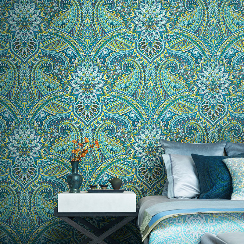 Stain-Resistant Totem Wallpaper Roll Plaster Asia Inspired Wall Art for Dining Room Decor Blue Clearhalo 'Wall Decor' 'Wallpaper' 984598