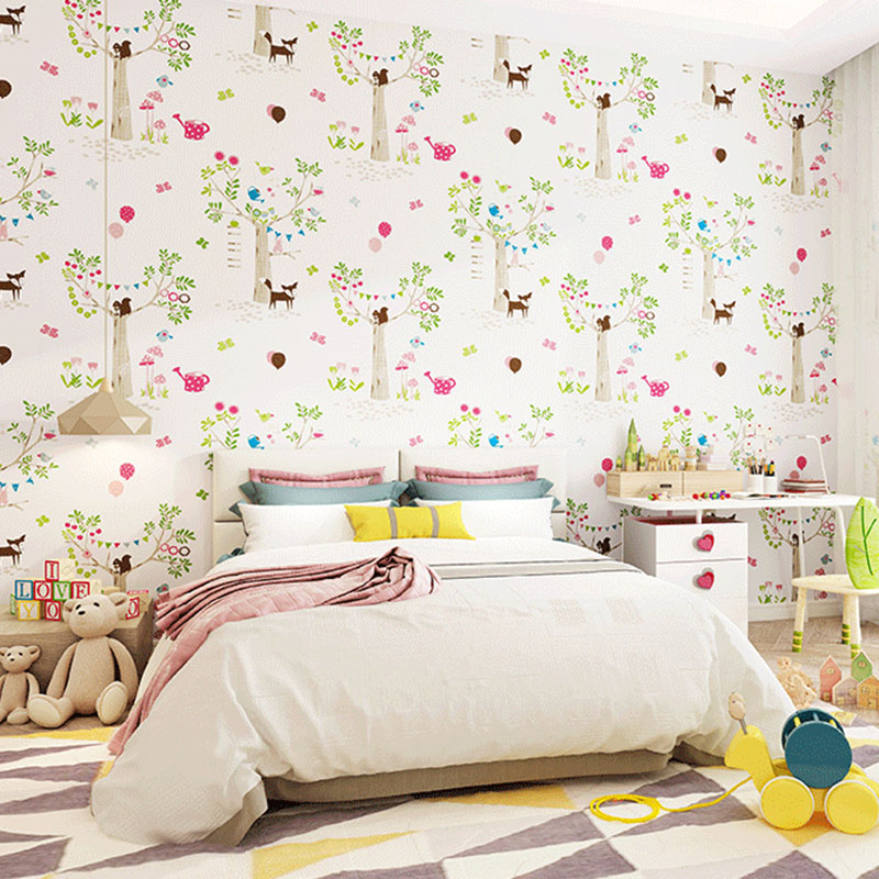 33' x 20.5" Simplicity Wallpaper Roll for Girl's Bedroom with Floral Design in Natural Color Clearhalo 'Wall Decor' 'Wallpaper' 984987