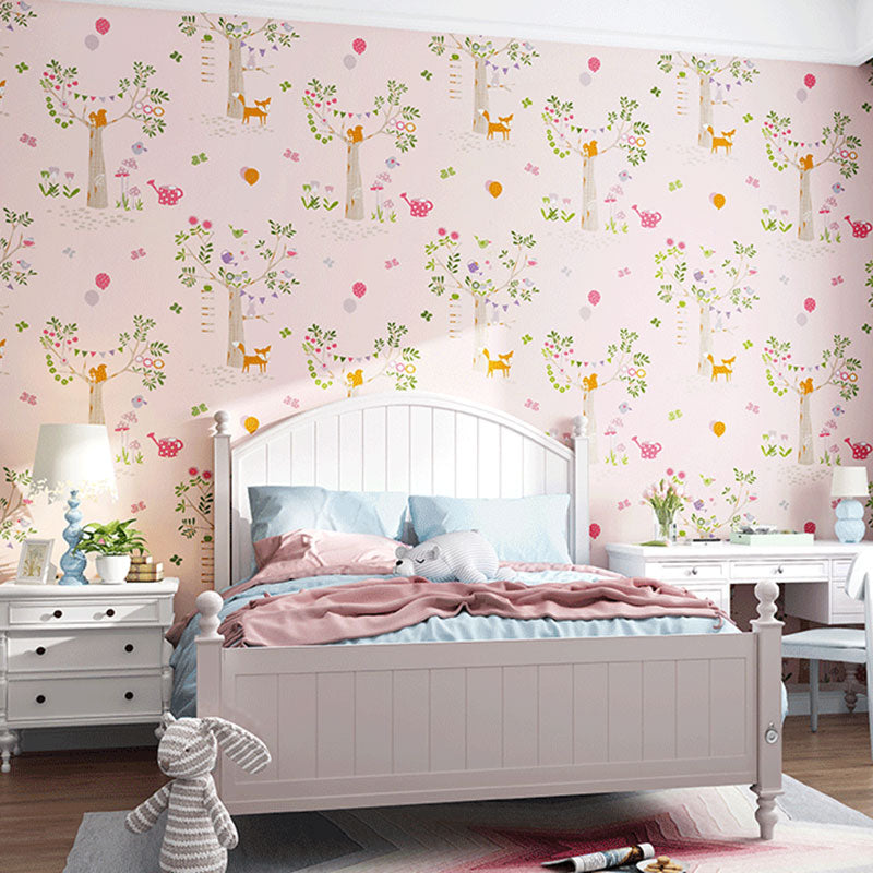 33' x 20.5" Simplicity Wallpaper Roll for Girl's Bedroom with Floral Design in Natural Color Pink Clearhalo 'Wall Decor' 'Wallpaper' 984994