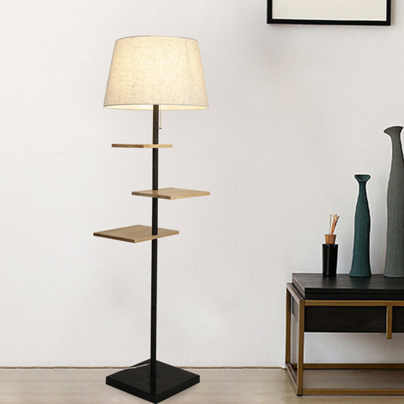 Wood Square Panel Standing Floor Light Modernist 1 Light Black Finish Fabric Floor Lamp Wood Clearhalo 'Floor Lamps' 'Lamps' Lighting' 985032