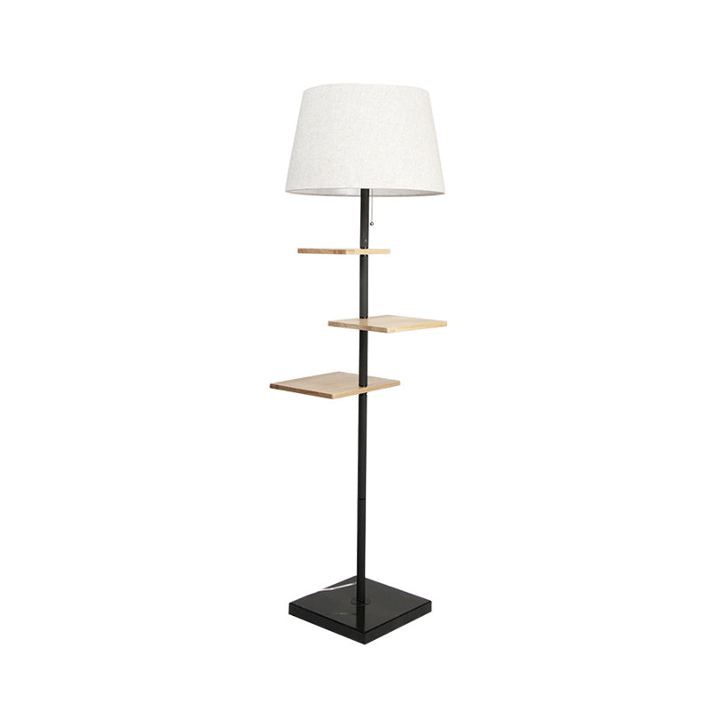 Wood Square Panel Standing Floor Light Modernist 1 Light Black Finish Fabric Floor Lamp Clearhalo 'Floor Lamps' 'Lamps' Lighting' 985034