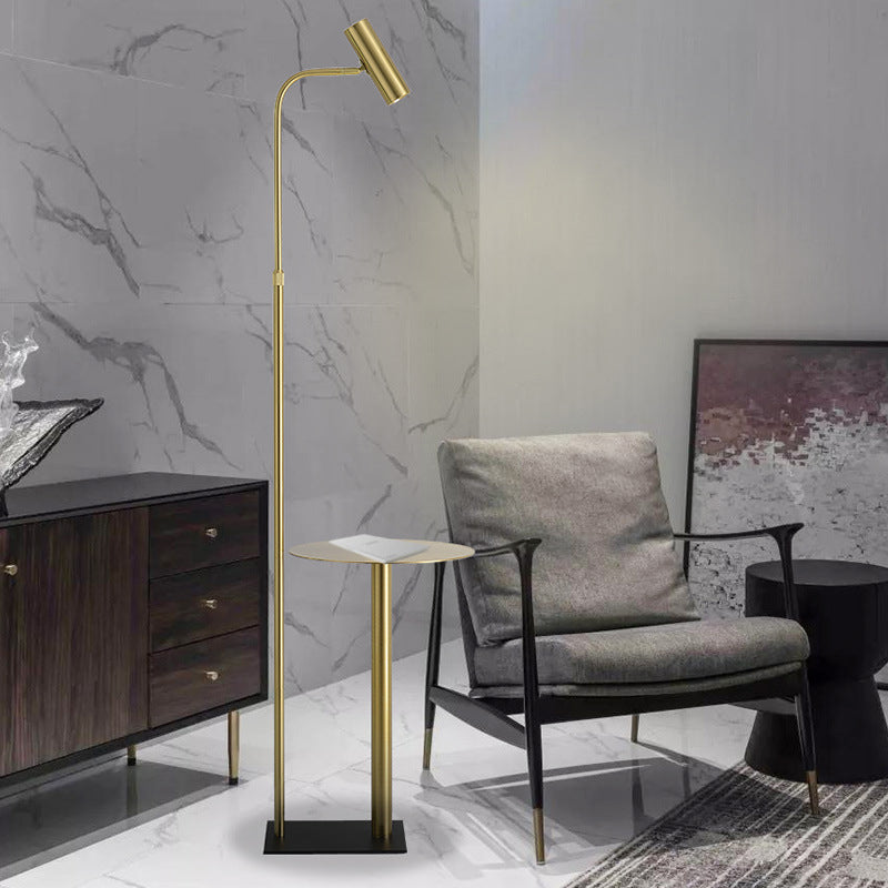 Modernist Tubular Stand Table Light Metallic LED Bedroom Floor Lamp in Gold with Angled Arm Gold Clearhalo 'Floor Lamps' 'Lamps' Lighting' 985044