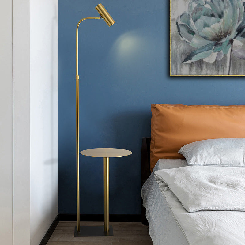 Modernist Tubular Stand Table Light Metallic LED Bedroom Floor Lamp in Gold with Angled Arm Clearhalo 'Floor Lamps' 'Lamps' Lighting' 985045