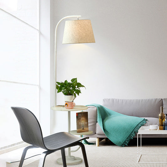 Single Living Room Stand Desk Light Modern White Arced Floor Lamp with Barrel Fabric Shade White Clearhalo 'Floor Lamps' 'Lamps' Lighting' 985060