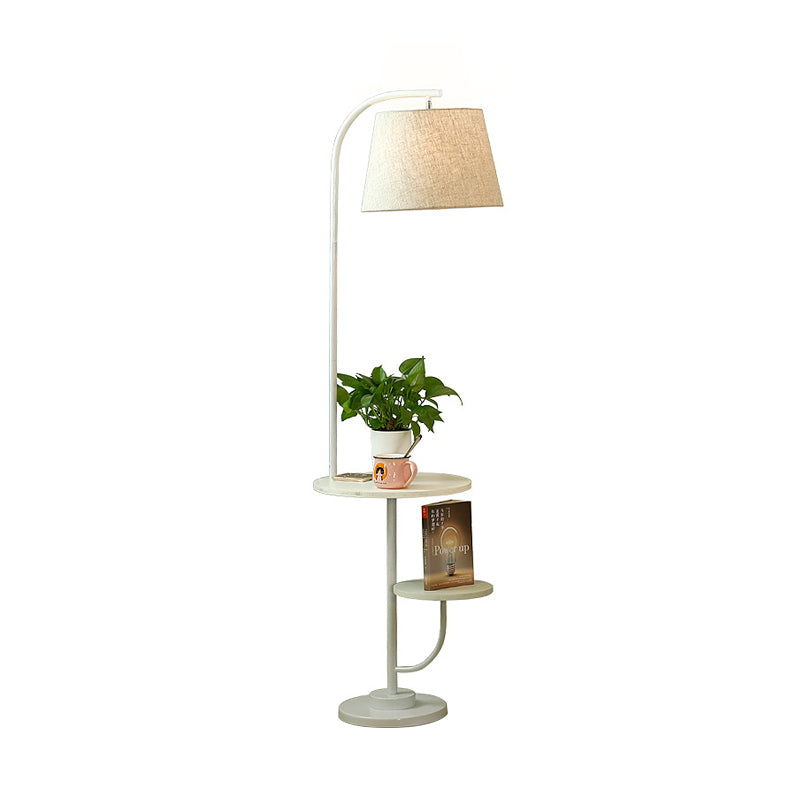 Single Living Room Stand Desk Light Modern White Arced Floor Lamp with Barrel Fabric Shade Clearhalo 'Floor Lamps' 'Lamps' Lighting' 985062