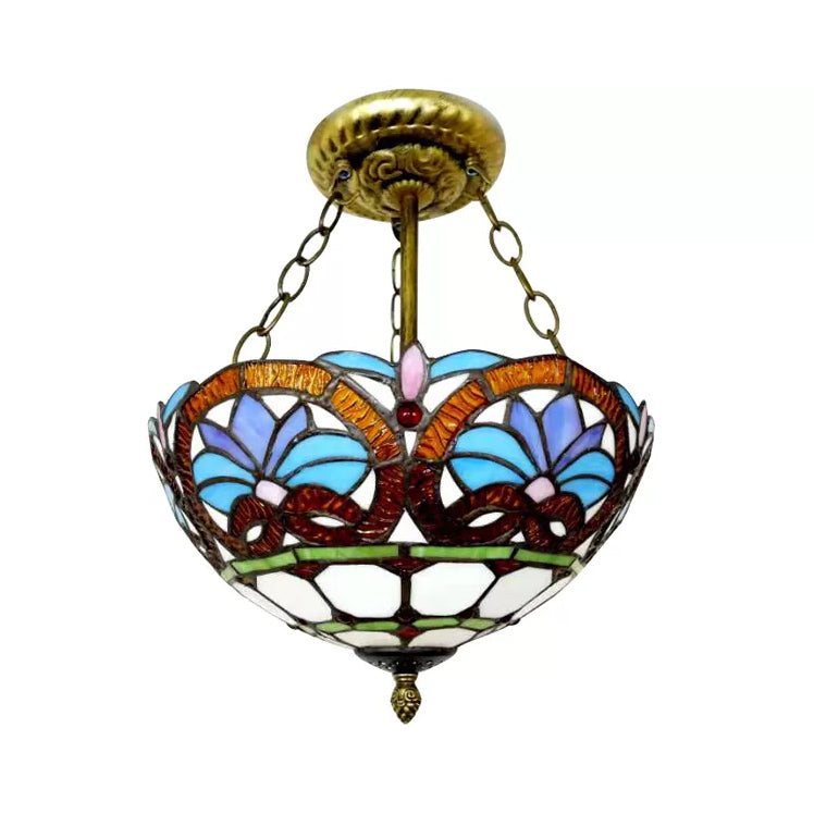 12"/16" Wide Victorian Design Bowl Ceiling Fixture Tiffany Style light Clearhalo 'Ceiling Lights' 'Close To Ceiling Lights' 'Close to ceiling' 'Glass shade' 'Glass' 'Pendant Lights' 'Semi-flushmount' 'Tiffany close to ceiling' 'Tiffany' Lighting' 98542