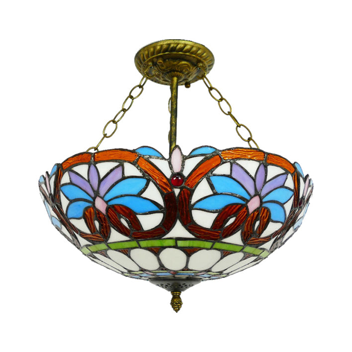 12"/16" Wide Victorian Design Bowl Ceiling Fixture Tiffany Style light Clearhalo 'Ceiling Lights' 'Close To Ceiling Lights' 'Close to ceiling' 'Glass shade' 'Glass' 'Pendant Lights' 'Semi-flushmount' 'Tiffany close to ceiling' 'Tiffany' Lighting' 98544