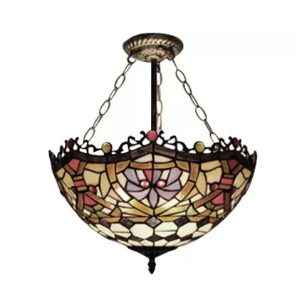 12"/16" Wide Victorian Design Bowl Ceiling Fixture Tiffany Style light Clearhalo 'Ceiling Lights' 'Close To Ceiling Lights' 'Close to ceiling' 'Glass shade' 'Glass' 'Pendant Lights' 'Semi-flushmount' 'Tiffany close to ceiling' 'Tiffany' Lighting' 98548