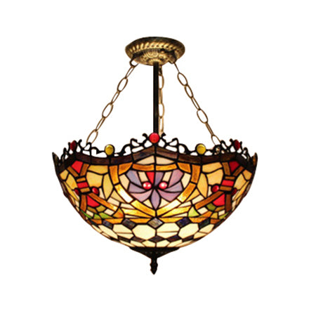 12"/16" Wide Victorian Design Bowl Ceiling Fixture Tiffany Style light Purple 16" Clearhalo 'Ceiling Lights' 'Close To Ceiling Lights' 'Close to ceiling' 'Glass shade' 'Glass' 'Pendant Lights' 'Semi-flushmount' 'Tiffany close to ceiling' 'Tiffany' Lighting' 98551