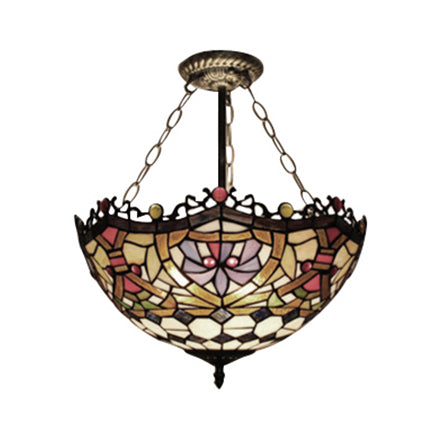 12"/16" Wide Victorian Design Bowl Ceiling Fixture Tiffany Style light Clearhalo 'Ceiling Lights' 'Close To Ceiling Lights' 'Close to ceiling' 'Glass shade' 'Glass' 'Pendant Lights' 'Semi-flushmount' 'Tiffany close to ceiling' 'Tiffany' Lighting' 98552