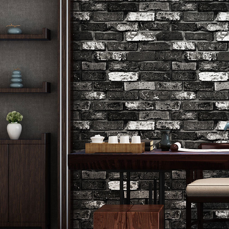 Waterproofing Brick Effect Wallpaper Non-Woven Material Original Wall Art for Accent Wall Black Clearhalo 'Industrial wall decor' 'Industrial' 'Wallpaper' Wall Decor' 986609