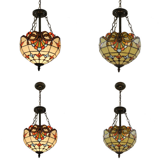 Tiffany Victorian Style Chandelier Bowl Shade Stained Glass Ceiling Pendant for Library Clearhalo 'Ceiling Lights' 'Chandeliers' 'Close To Ceiling Lights' 'Industrial' 'Middle Century Chandeliers' 'Tiffany Chandeliers' 'Tiffany close to ceiling' 'Tiffany' Lighting' 98680