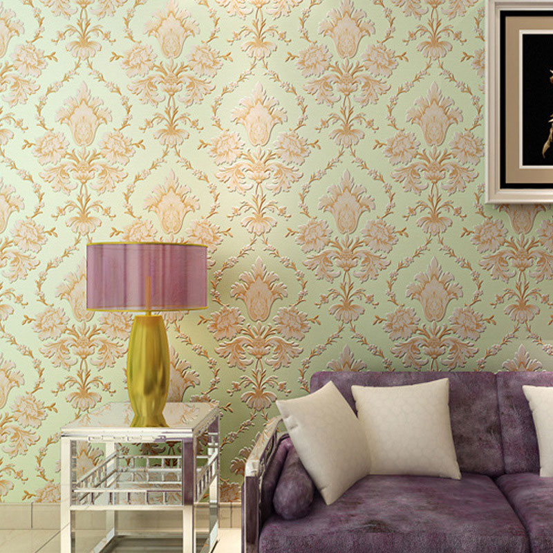 Water-Resistant 3D Effect Damask Wallpaper 57.1 sq ft. Luxury Wall Covering for Home Decoration Light Green Clearhalo 'Wall Decor' 'Wallpaper' 986871