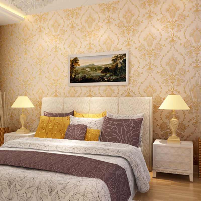 Water-Resistant 3D Effect Damask Wallpaper 57.1 sq ft. Luxury Wall Covering for Home Decoration Beige Clearhalo 'Wall Decor' 'Wallpaper' 986875