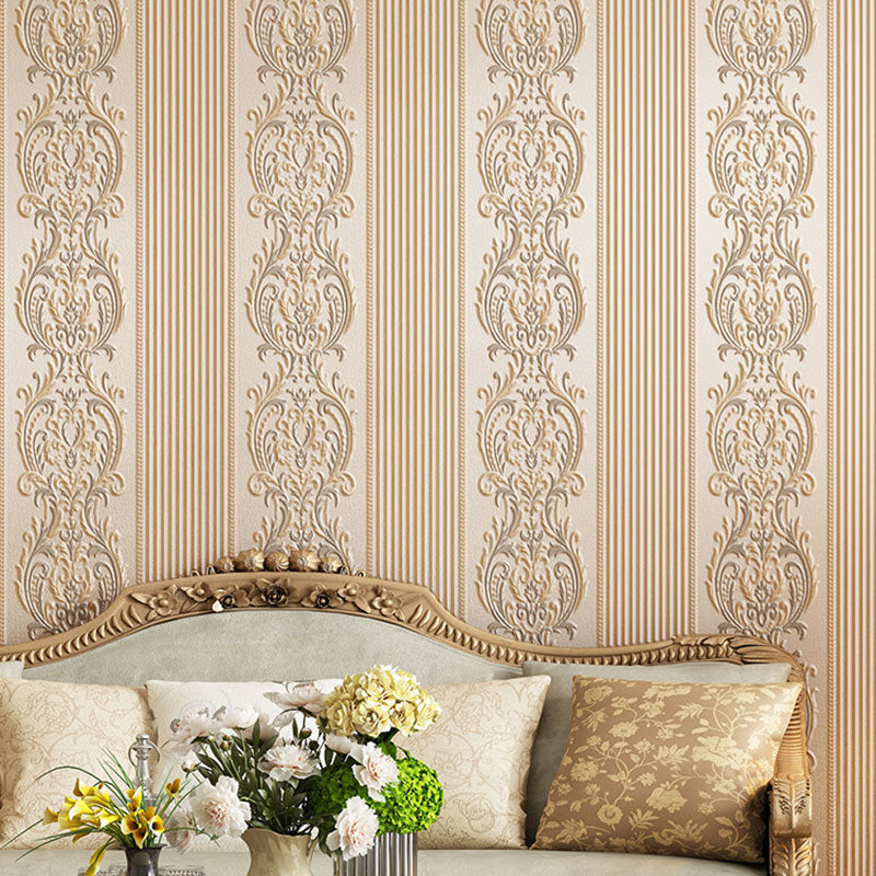 European Floral Stripe Wallpaper Roll in Natural Color Living Room Wall Art, 57.1 sq ft. Beige Clearhalo 'Vintage wall decor' 'Vintage' 'Wallpaper' Wall Decor' 987081