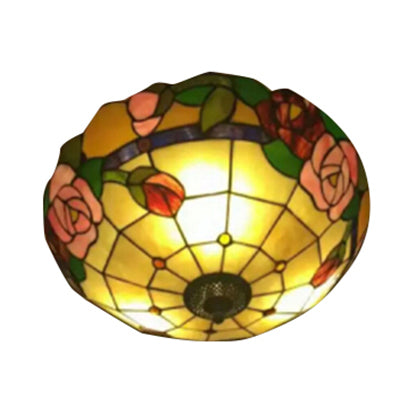 Tiffany Rose Edge Ceiling Mount Light Stained Glass Beige Ceiling Lamp for Dining Room Beige Clearhalo 'Ceiling Lights' 'Close To Ceiling Lights' 'Close to ceiling' 'Flush mount' Lighting' 98715