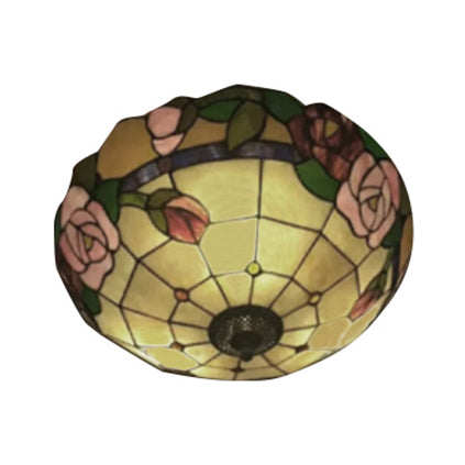 Tiffany Rose Edge Ceiling Mount Light Stained Glass Beige Ceiling Lamp for Dining Room Clearhalo 'Ceiling Lights' 'Close To Ceiling Lights' 'Close to ceiling' 'Flush mount' Lighting' 98716