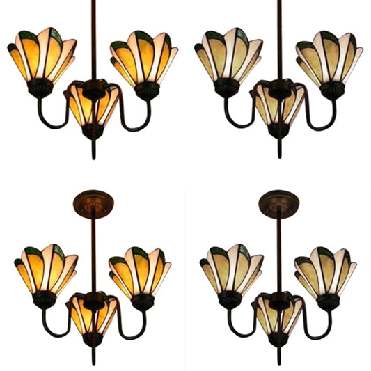 Yellow Conical Hanging Light 3 Heads Tiffany Traditional Stained Glass Ceiling Pendant for Hotel Clearhalo 'Ceiling Lights' 'Chandeliers' 'Industrial' 'Middle Century Chandeliers' 'Pendant Lights' 'Tiffany Chandeliers' 'Tiffany close to ceiling' 'Tiffany' Lighting' 98731